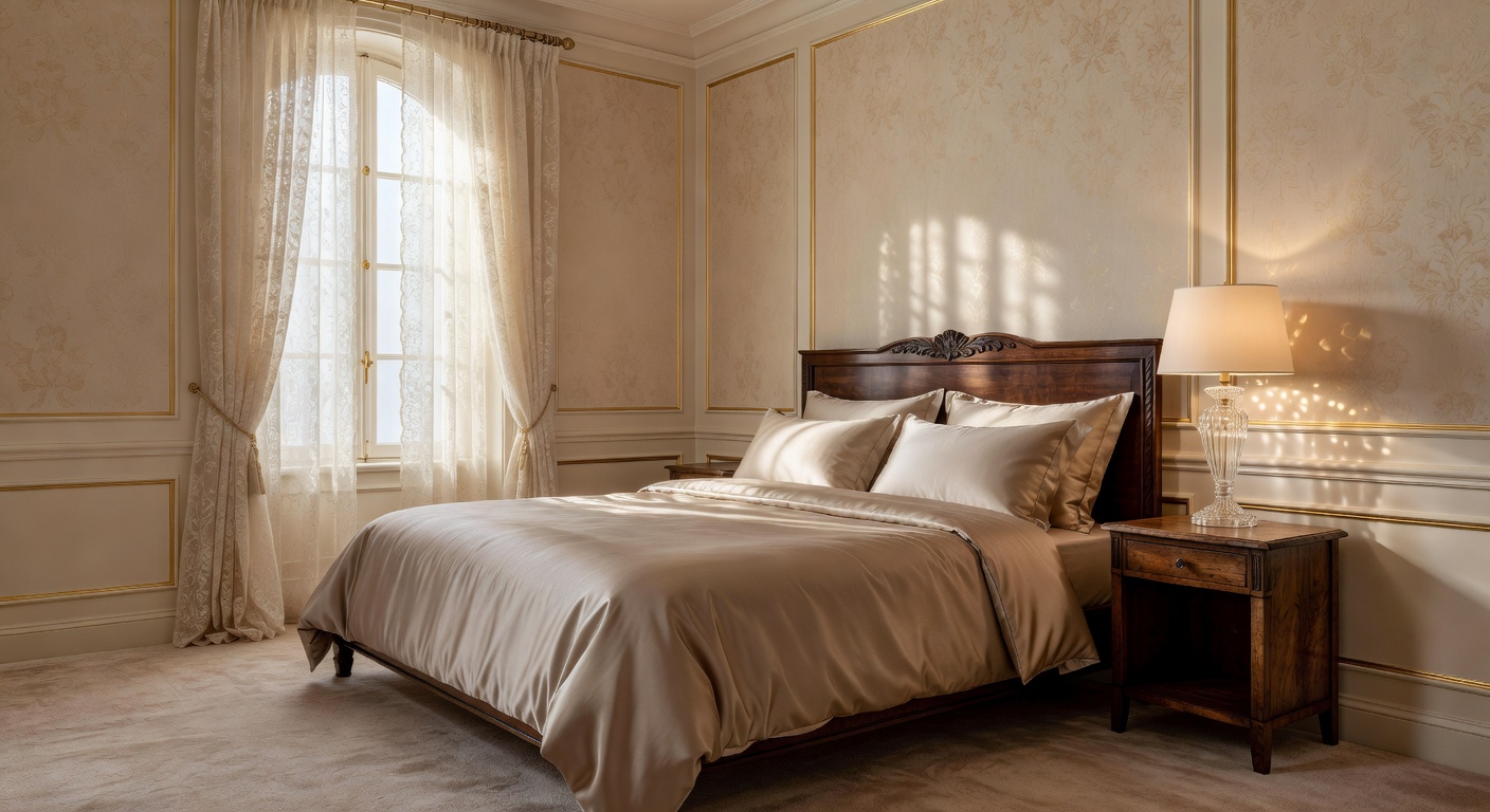 Dormitorio elegante con seda y artesanía italiana