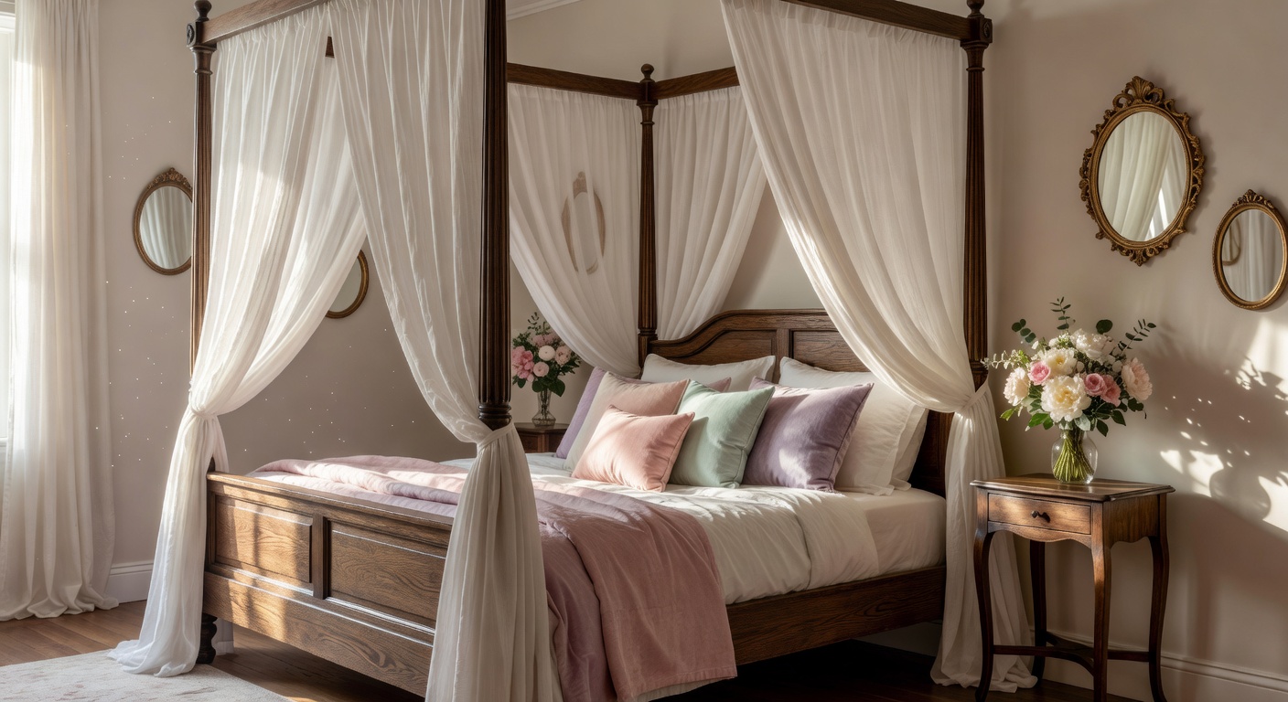 Dormitorio con cama de dosel - artesanía europea en su máxima expresión